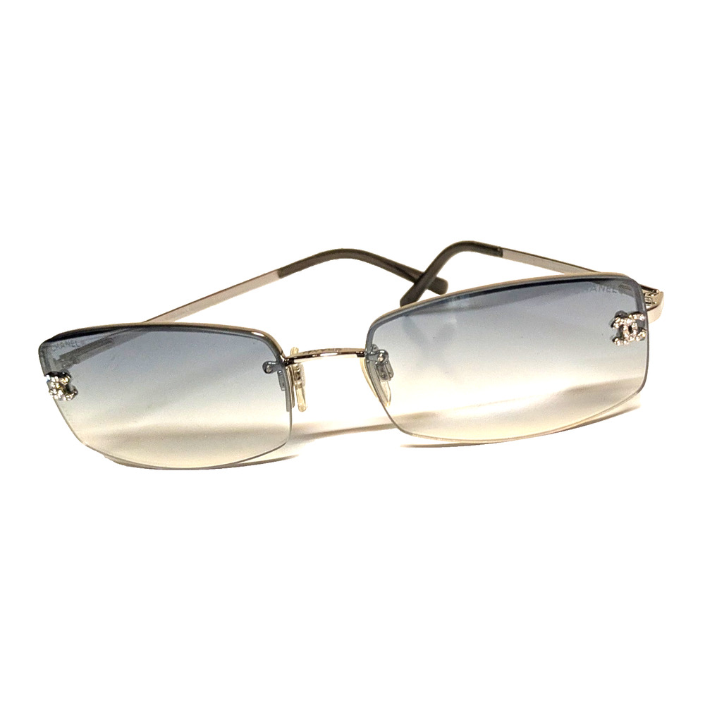 Vintage Chanel Sunglasses Womens Rimless Lens Crystal CC Logo Italy Y2K Eyewear - Picture 2 of 16